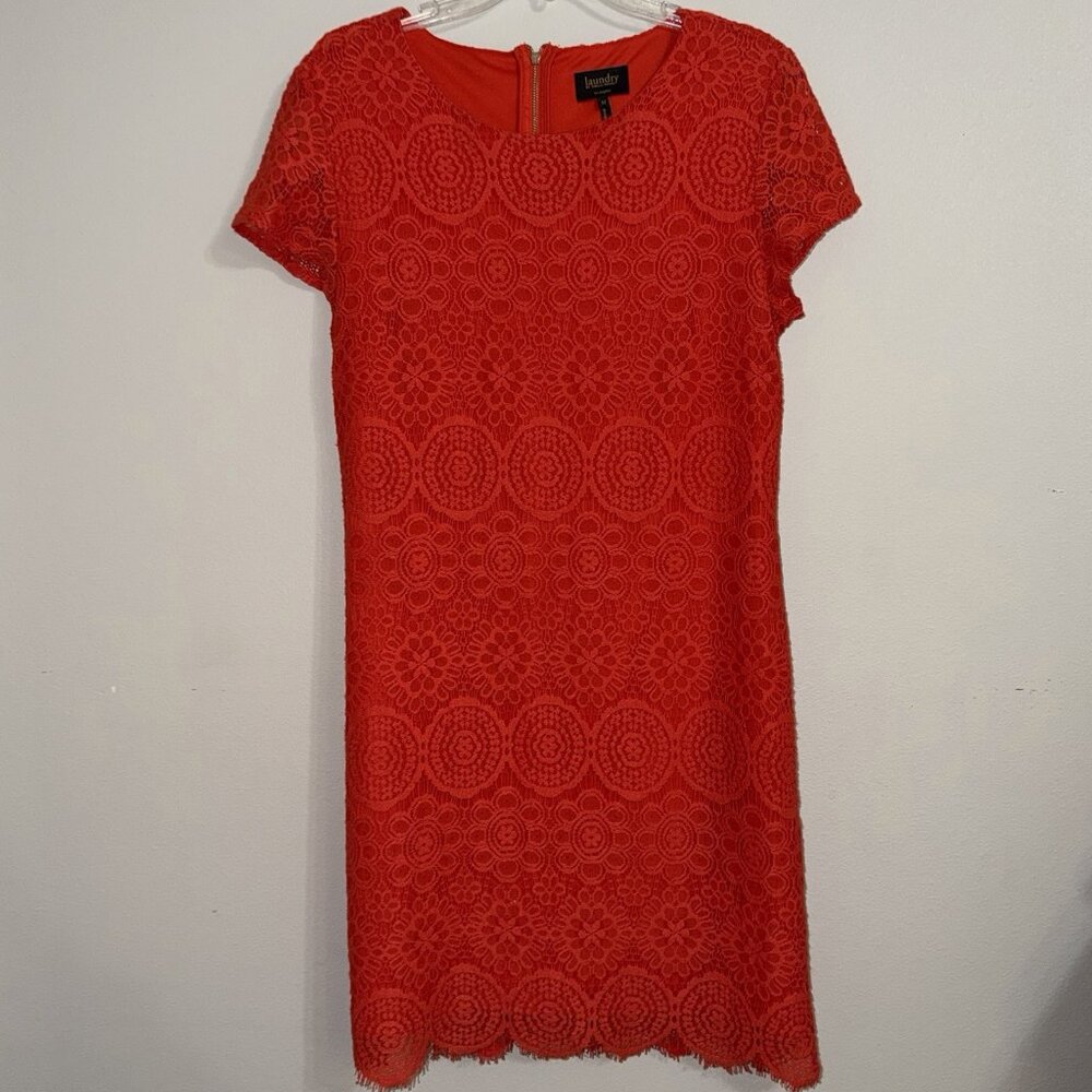 Laundry by Shelly Segal Red Lace Dress Size 12 Knee Length Lined Romantic Party